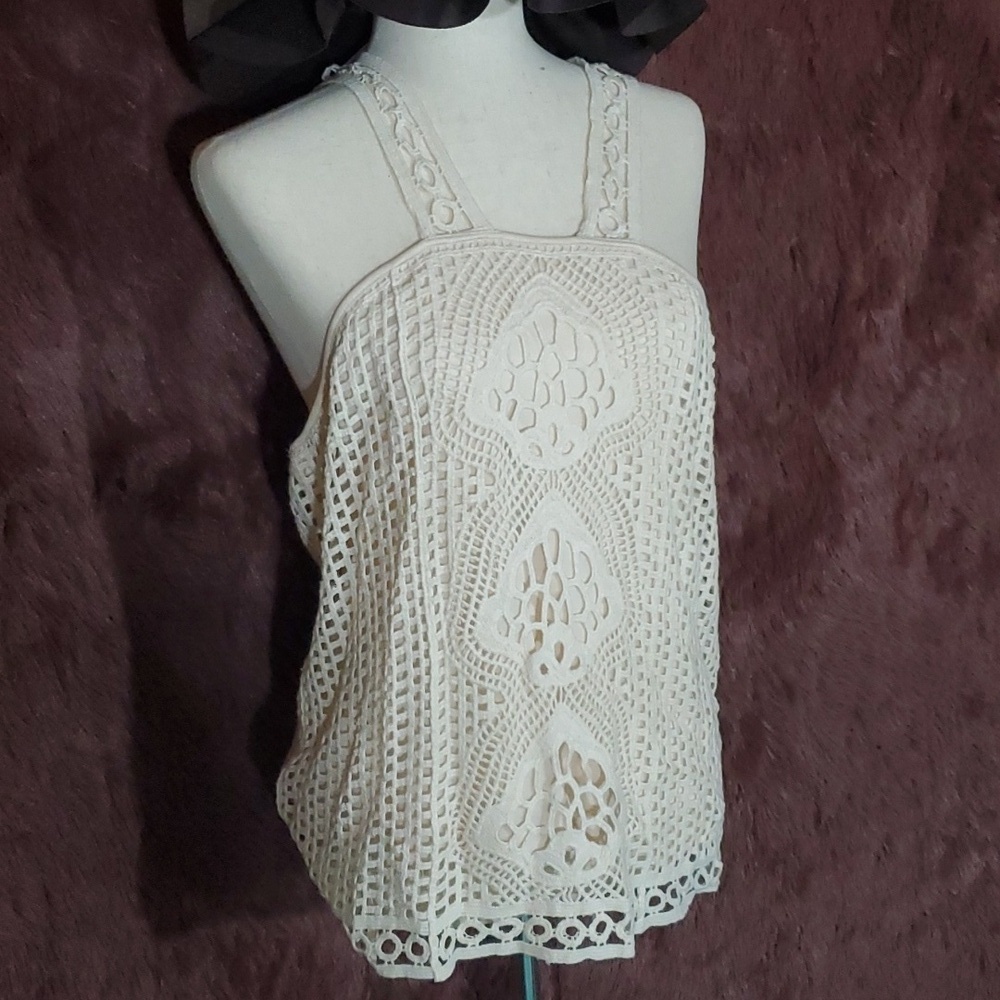 Ultra Pink Ivory Crochet Halter Top